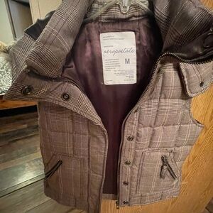 Aeropostale Womens Plaid Vest burgundy and pink stripes